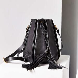 SANCIA Stella bucket bag black leather embossed fringe crossbody bag